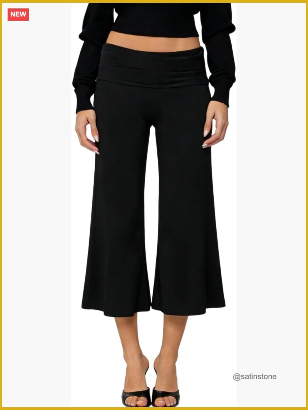 Fold Over Capri Pants Women Low Rise Wide Leg Yoga Summer Flowy Gaucho